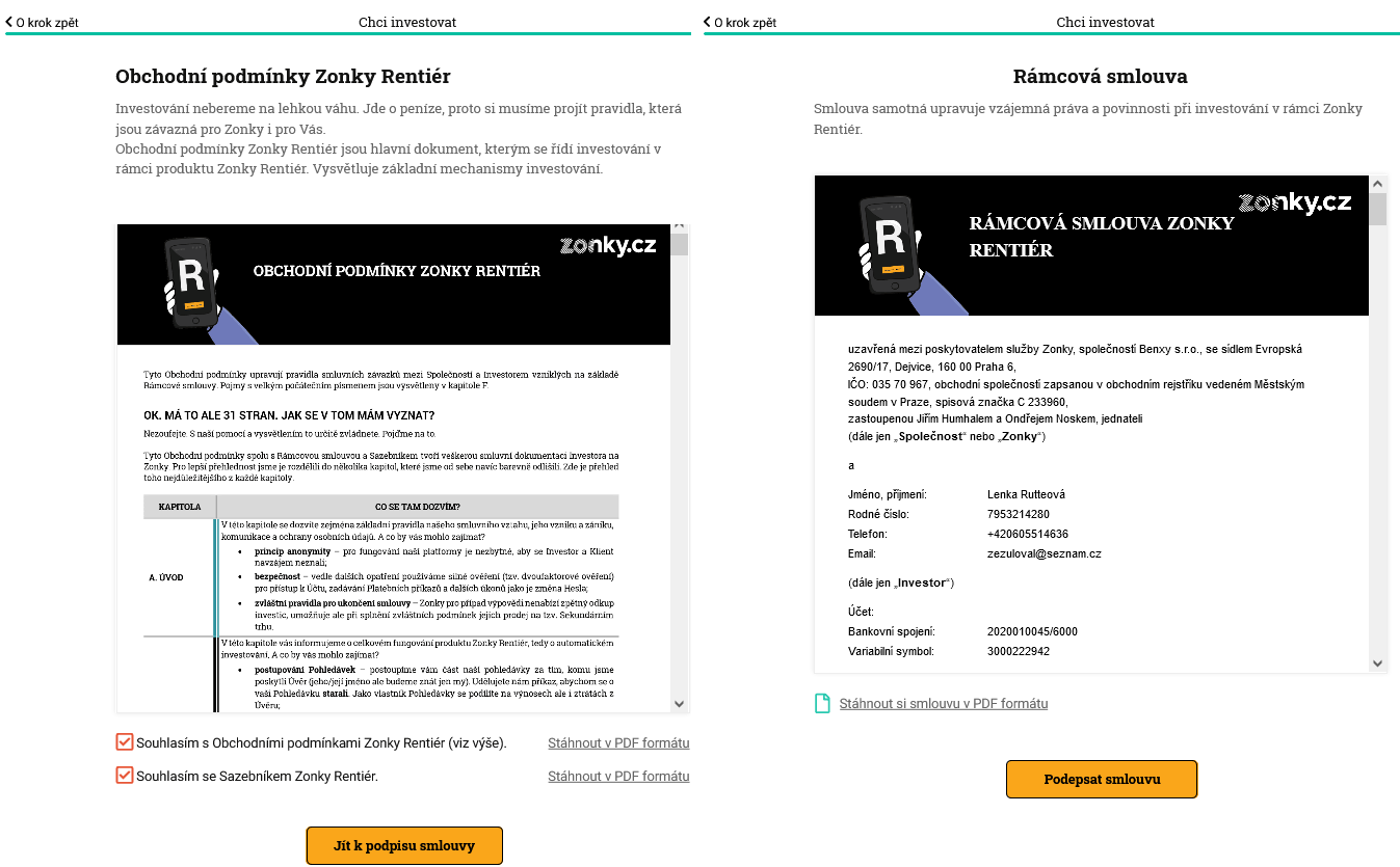 Další kroky registrace: Obchodní podmínky a Rámcová smlouva
