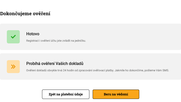 Potvrzení o dokončování ověření ze strany Zonky