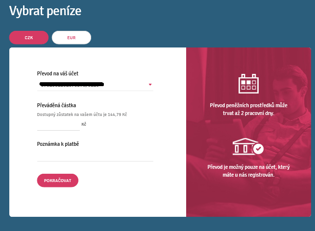 Samotný výběr peněz