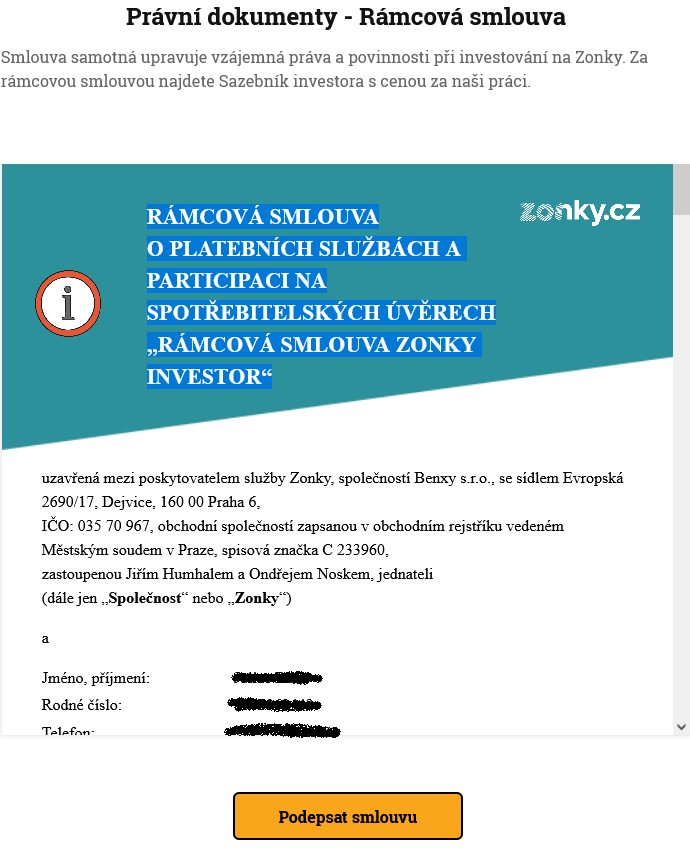 Dvanáctý krok registrace do investic na Zonky.cz