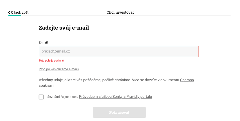 Postup registrace - email